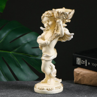 Подсвечник "Ангелочек" в левой руке, белый перламутр 14х8х22см