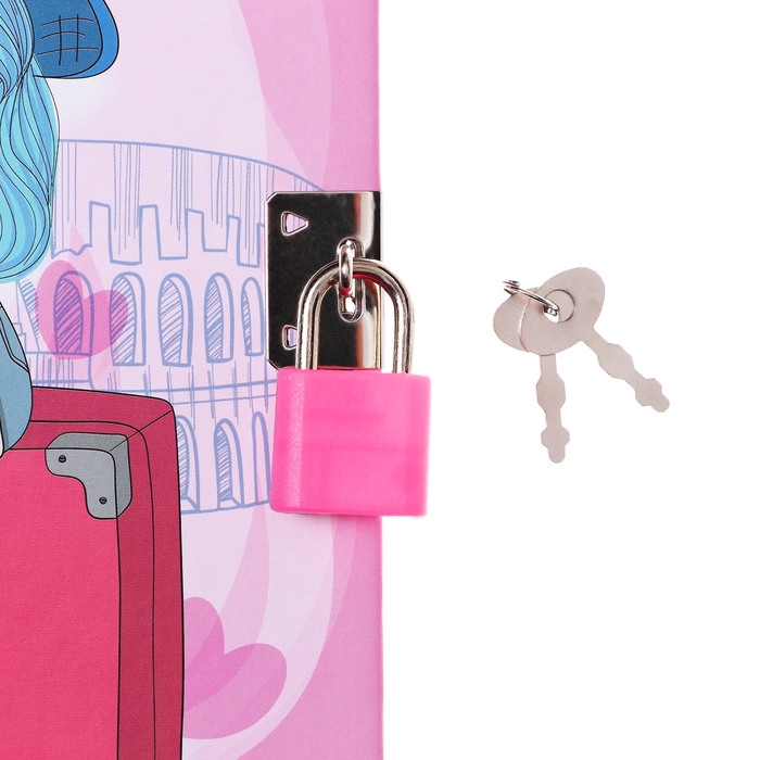 Записная книжка подарочная, 45 листов, линия, на замке, на гребне,Путешественница(17,8х13см)   10549