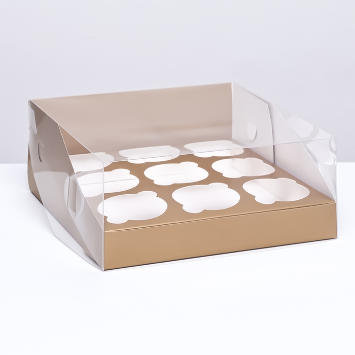 Коробка для 9 капкейков 23,5 х 23,5 х 10 , Золотая Коробка для 9 капкейков 23,5 х 23,5 х 10 , Золотая