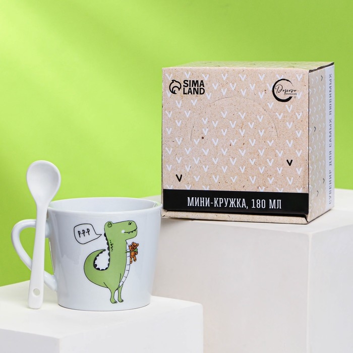 Кружка керамическая с ложкой &laquo;Динозавр: Я люблю тебя&raquo;, 180 мл, цвет белый