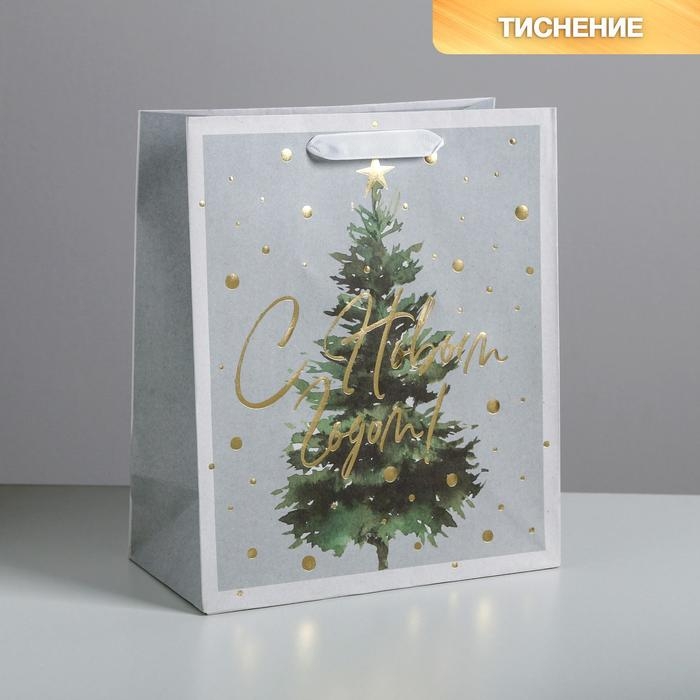 Пакет подарочный новогодний крафтовый вертикальный &laquo;Сказочная ёлочка&raquo;, ML 23 х 27 х 11.5 см, Новый год