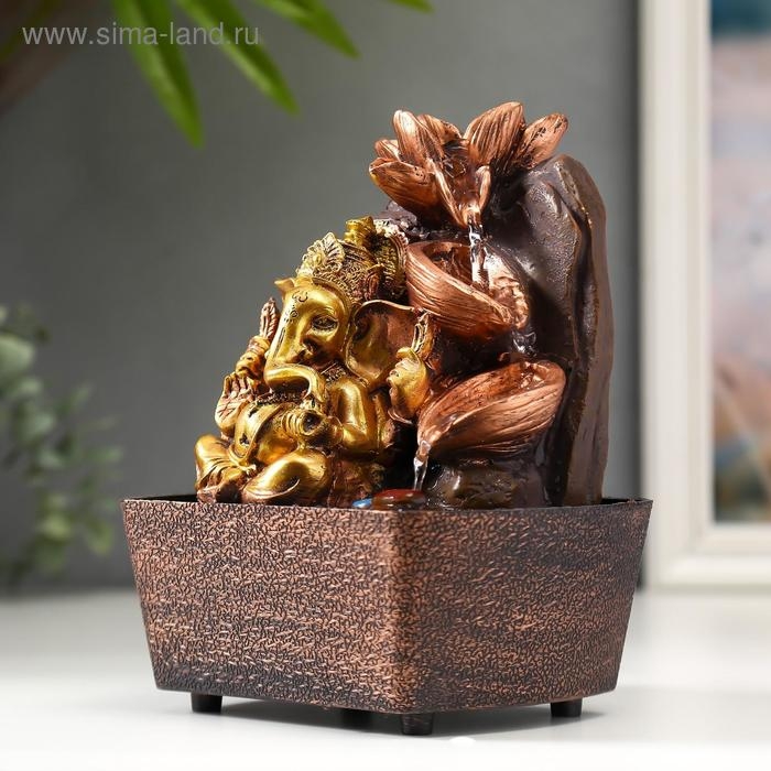 Фонтан настольный от сети "Ганеша у водопада с лотосами" 20х16х13 см