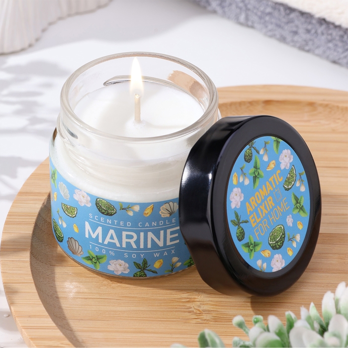 Свеча ароматическая в банке Свеча ароматическая в банке "Морская вода", совый воск, 80 г