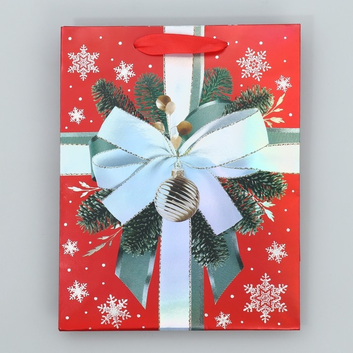 Пакет подарочный новогодний ламинированный «Новогодний бант», MS 18 х 23 х 10 см, Новый год Пакет подарочный новогодний ламинированный «Новогодний бант», MS 18 х 23 х 10 см, Новый год