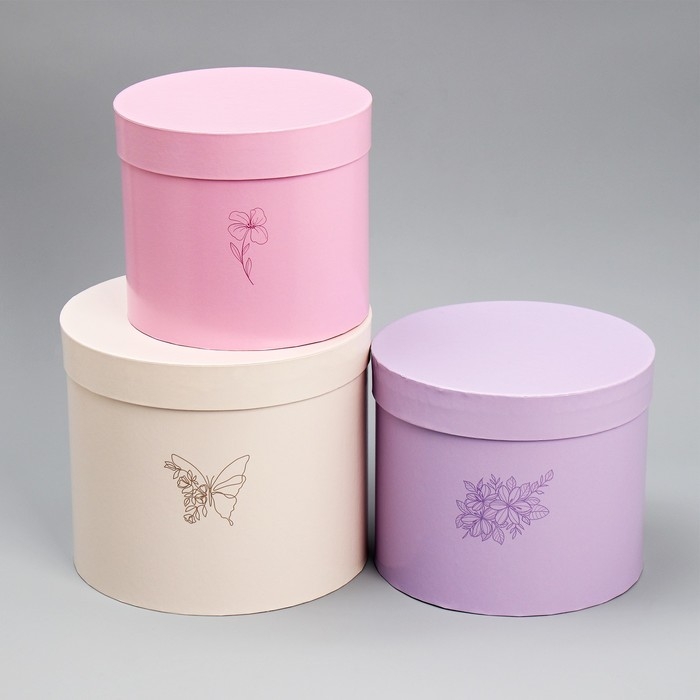 Набор шляпных коробок 3 в 1, упаковка подарочная, &laquo;Цветы&raquo;, 16 х 16 х 14‒20 х 20 х 17 см