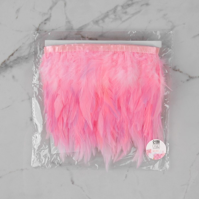 Тесьма с перьями петуха, 10-15 см, 5 &plusmn; 0,5 м, цвет розовый