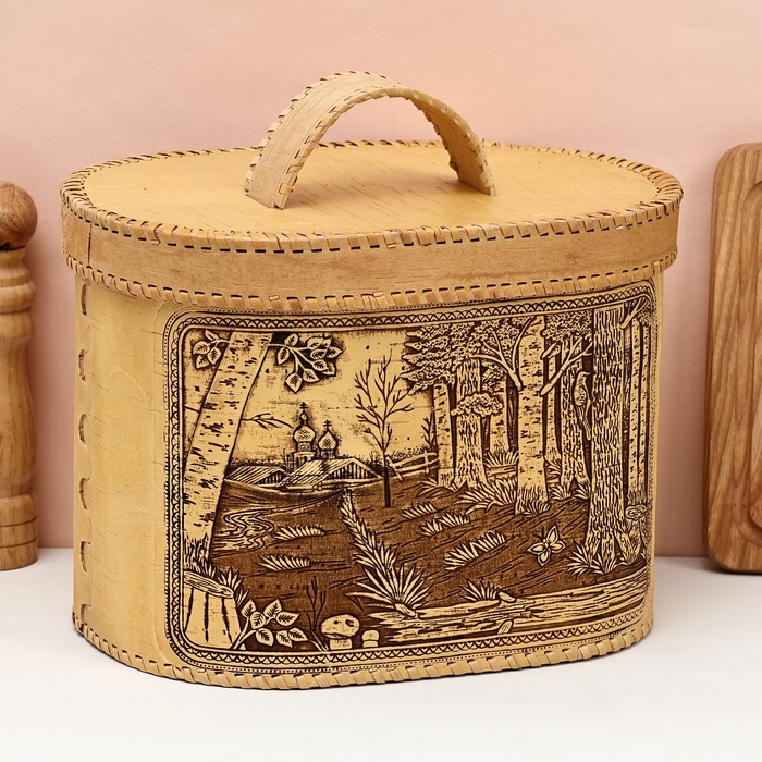 Хлебница овальная "Лесная поляна", 28х20х27 см, береста