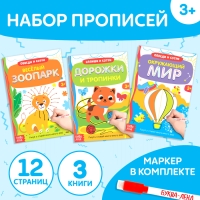 Книги многоразовые с маркером набор &laquo;Готовим руку к письму №1&raquo;, 3 шт. по 12 стр.