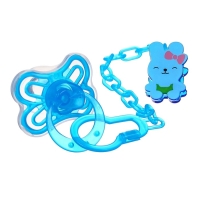 Соска - пустышка силиконовая классическая, от 6 мес.,с колпачком + держатель &laquo;Зайка&raquo;, цвет голубой