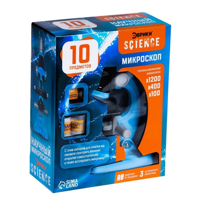 Микроскоп детский &laquo;Юный ботаник&raquo;, кратность х100, х400, х1200, подсветка