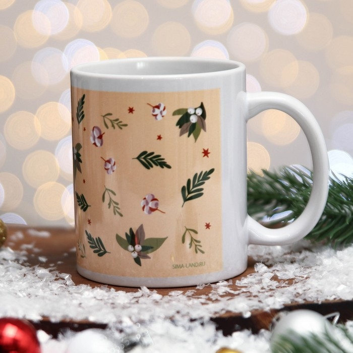 Кружка &laquo;С Новым Годом!&raquo; цветы, бежевый фон, 320 мл