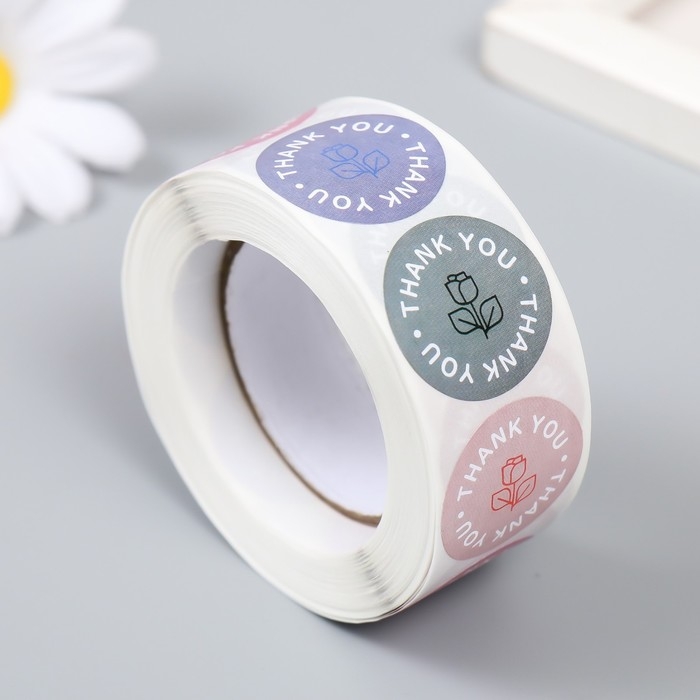 Наклейка бумага Наклейка бумага "Розочка. Благодарность" d=2,5 см 500 шт в рулоне 3х6,5х6,5 см