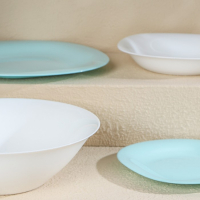 Сервиз столовый Luminarc Carine Light, стеклокерамика, 19 предметов, цвет белый и бирюзовый