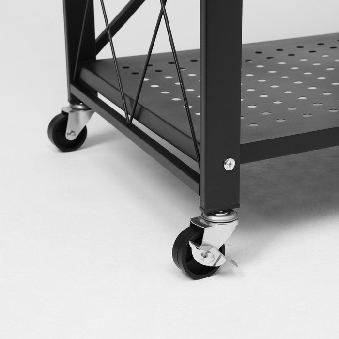 Стеллаж складной на колесах, 3 полки, 71&times;34&times;88 см, цвет чёрный матовый