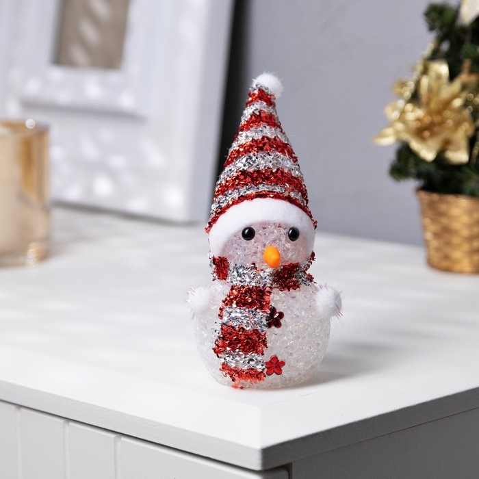 Ёлочная игрушка &laquo;Красный снеговичок&raquo; 8 см, батарейки AG13 (в комплекте), свечение мульти (RGB)