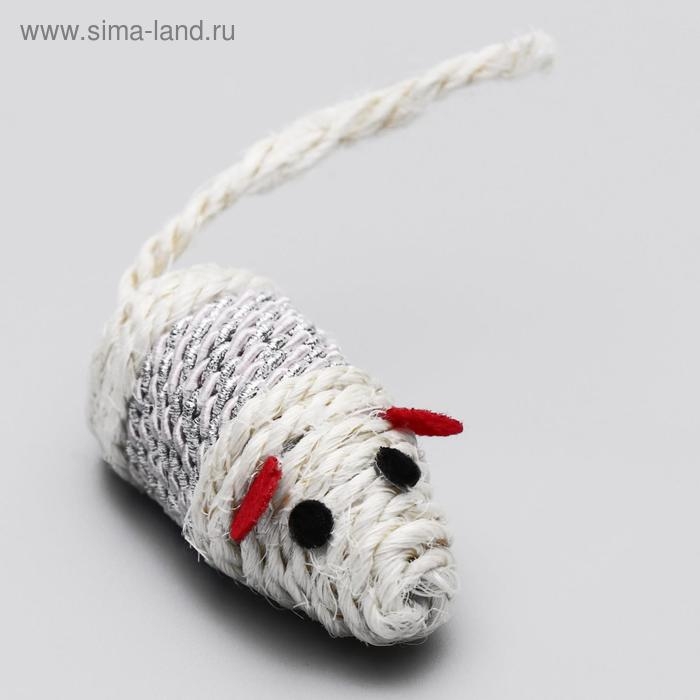 Набор витых игрушек для кошек: мышь 7 см и шарик 4 см, сизаль, микс цветов