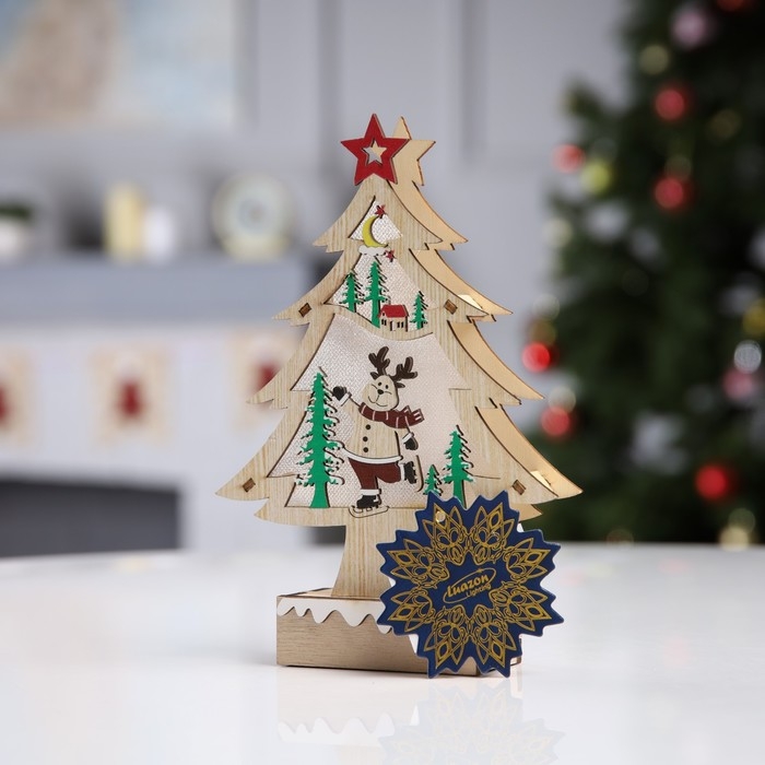 Светодиодная фигура &laquo;Олень на коньках&raquo; 13.5 &times; 20 &times; 4 см, дерево, батарейки AAAх2 (не в комплекте), свечение тёплое белое