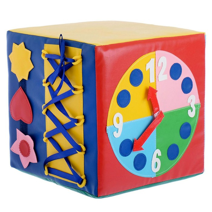 Бизикубик развивающий тактильный &laquo;Часики&raquo;, 30 &times; 30 см, по методике Монтессори