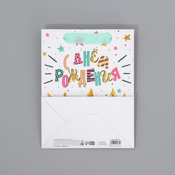Пакет подарочный ламинированный двухсторонний, упаковка, &laquo;С Днем рождения&raquo;, MS 18 х 23 х 10 см