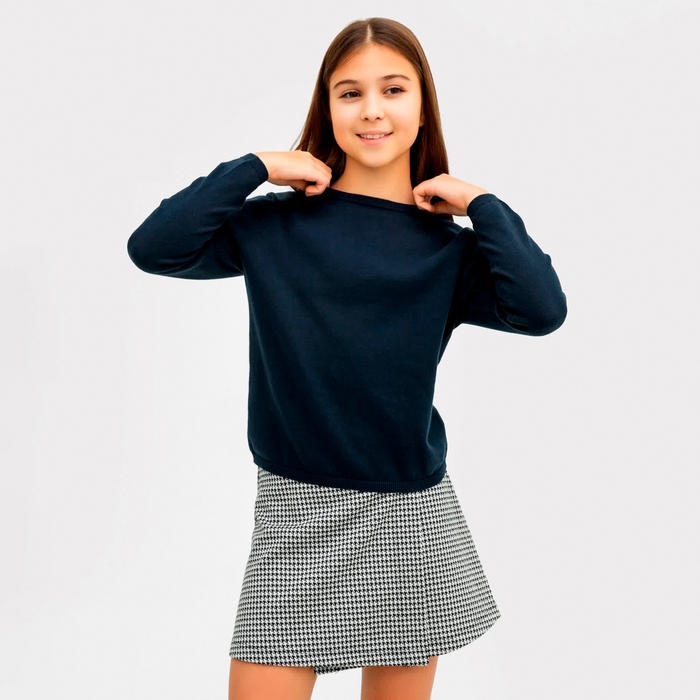 Джемпер для девочки школьный, цвет тёмно-синий, рост 140 см