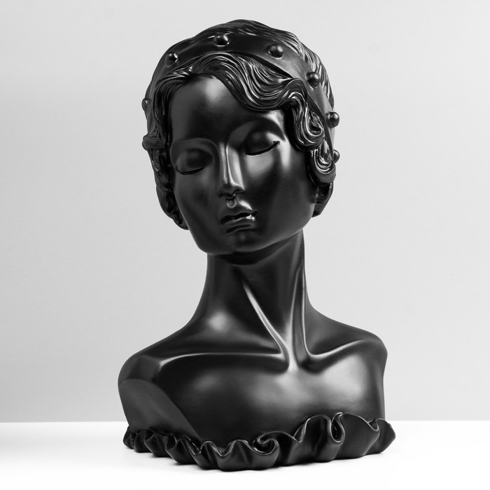 Бюст для украшений &laquo;Девушка в цветах&raquo;, анфас, 17,5&times;13,5&times;29,5 см, цвет чёрный