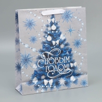 Пакет подарочный новогодний крафтовый вертикальный &laquo;С Новым годом&raquo;, M 26 х 30 х 9 см, Новый год