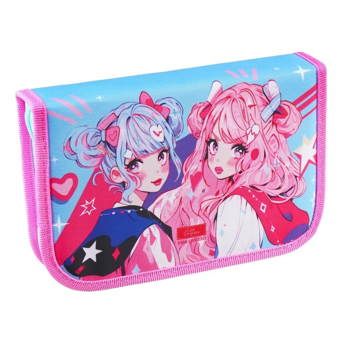 Пенал 1 секция, 130 х 210 х 40 мм, 2 откидные планки, тканевый, Calligrata TOP, Content Пенал 1 секция, 130 х 210 х 40 мм, 2 откидные планки, тканевый, Calligrata TOP, Content "Аниме подружки"