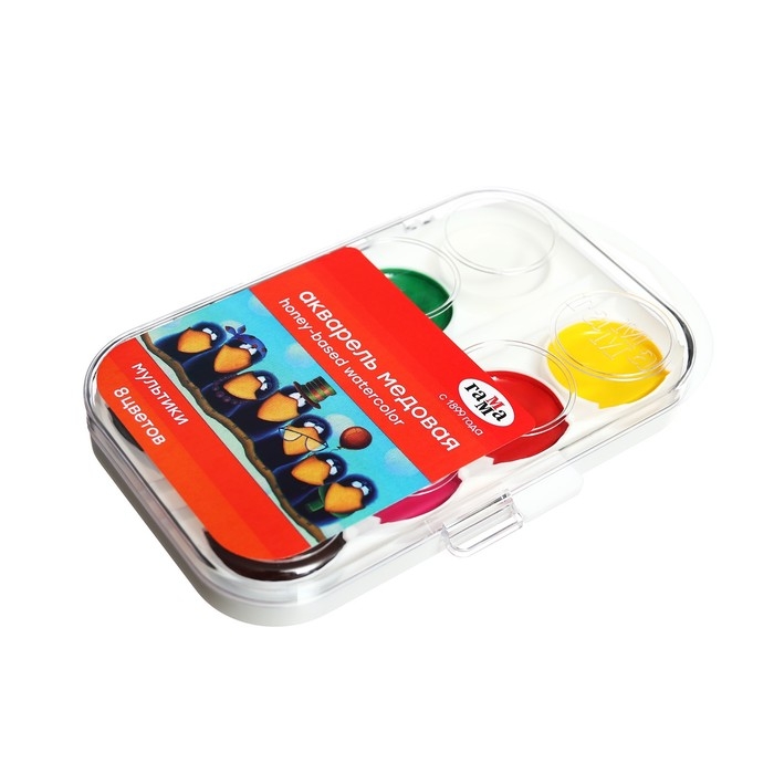 Акварель 8 цветов, &laquo;Гамма&raquo; &laquo;Мультики&raquo;, без кисти, в пластиковой коробке