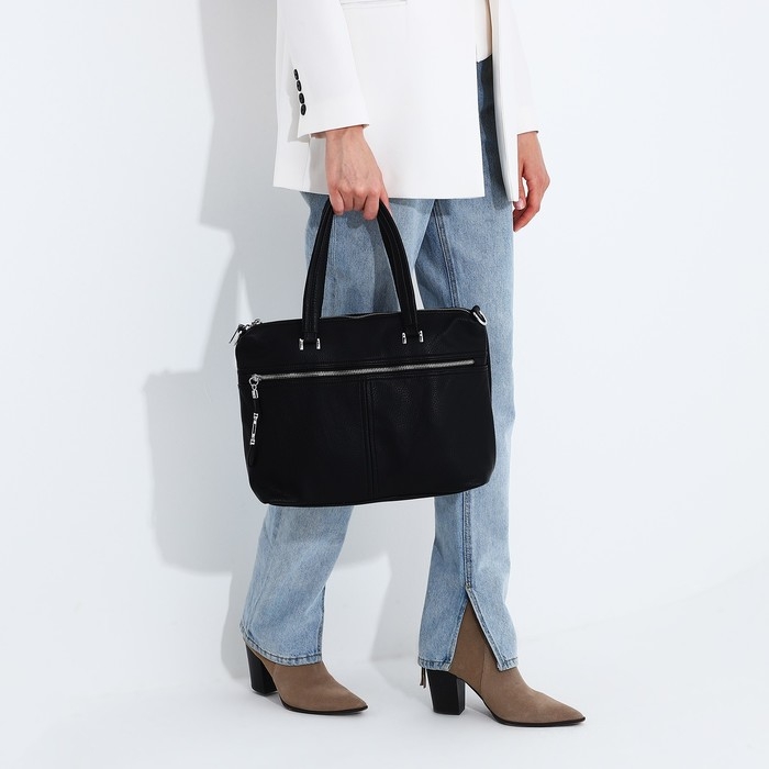 Сумка-тоут на молнии, 2 наружных кармана, цвет чёрный Сумка-тоут на молнии, 2 наружных кармана, цвет чёрный