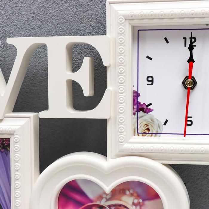 Фоторамка с часами Фоторамка с часами "Любовь" 2 фото, белый