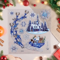 Наклейки на окна "Новогодние" дом, олени, 38х30 см Наклейки на окна "Новогодние" дом, олени, 38х30 см