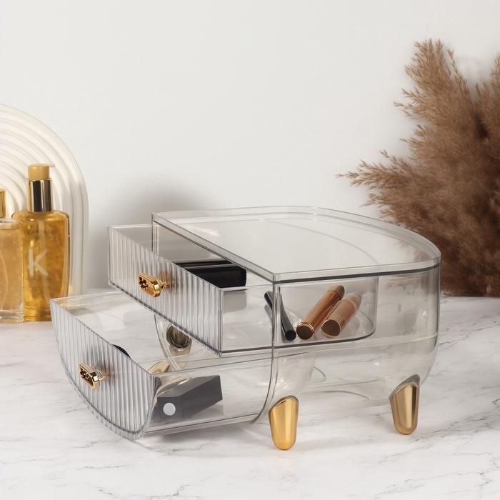 Органайзер для хранения, 2 секции, 28,5 &times; 18,5 &times; 14,5 см, цвет прозрачный/золотистый