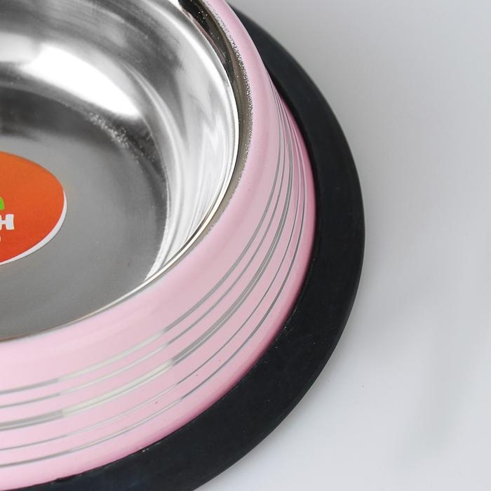 Миска с нескользящим основанием цветная с полосками, 230 мл, розовая Миска с нескользящим основанием цветная с полосками, 230 мл, розовая