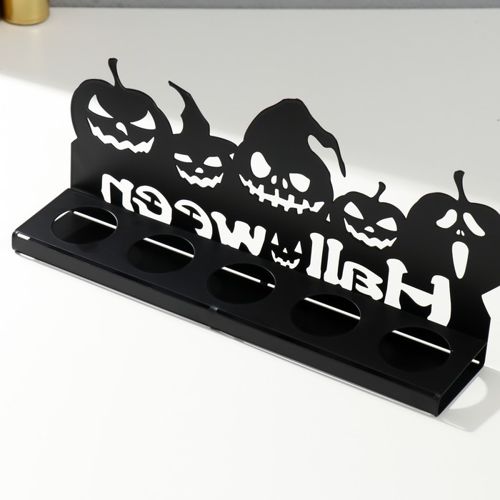 Подсвечник металл на 5 свечей "Хэллоуин. Тыковки" чёрный 14х29,5х6 см