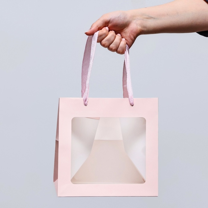 Пакет подарочный, крафт, с окном, &laquo;Розовый&raquo;, 20 х 20 х 20 см