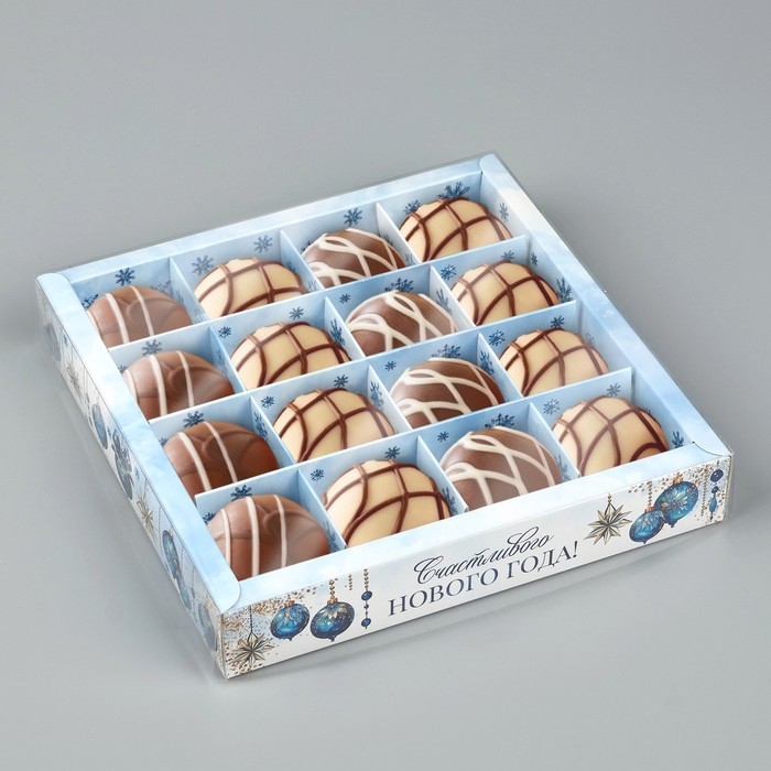 Коробка под 16 конфет с ячейками «Счастливого Нового года», 19 х 19 х 3 см, Новый год Коробка под 16 конфет с ячейками «Счастливого Нового года», 19 х 19 х 3 см, Новый год