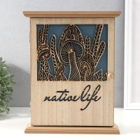 Ключница дерево 6 крючков "Грибы" бежево-синяя 6,2х19,5х25,2 см Ключница дерево 6 крючков "Грибы" бежево-синяя 6,2х19,5х25,2 см