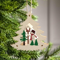 Ёлочная игрушка &laquo;Ёлочка со снеговиком&raquo;, от батареек, свечение тёплое белое