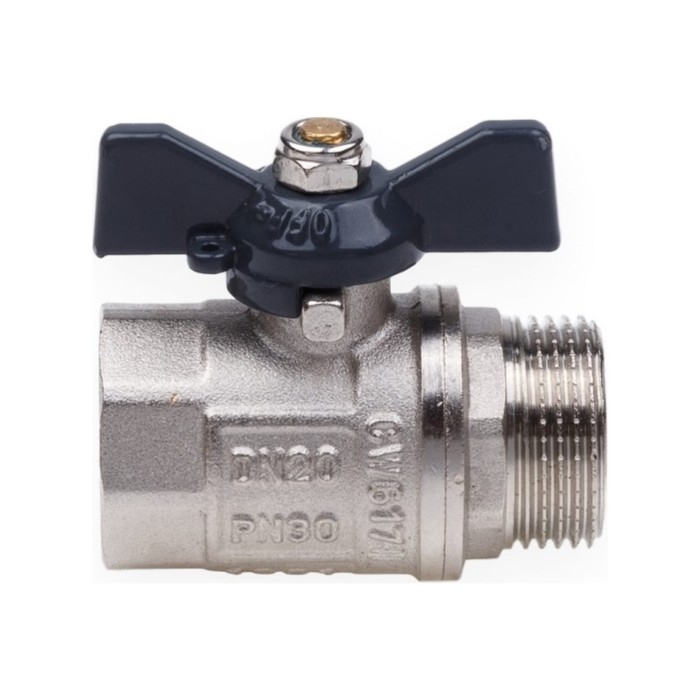 Кран шаровой AQUALINK, PN 50, внутренняя/наружная резьба 3/4 Кран шаровой AQUALINK, PN 50, внутренняя/наружная резьба 3/4", бабочка, никелированный