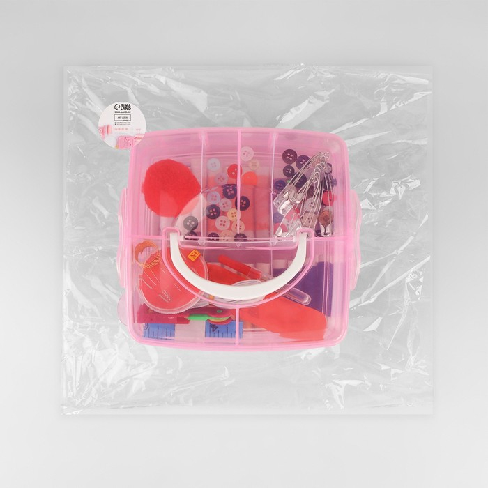 Швейный набор, 75 предметов, в трёхъярусном боксе, 16 &times; 15 &times; 12,5 см, цвет МИКС