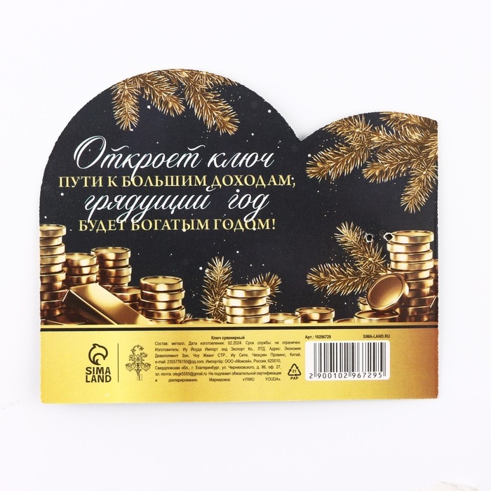 Ключ сувенирный новогодний «Новый год: К денежной удаче», 2.4 х 5.2 см Ключ сувенирный новогодний «Новый год: К денежной удаче», 2.4 х 5.2 см