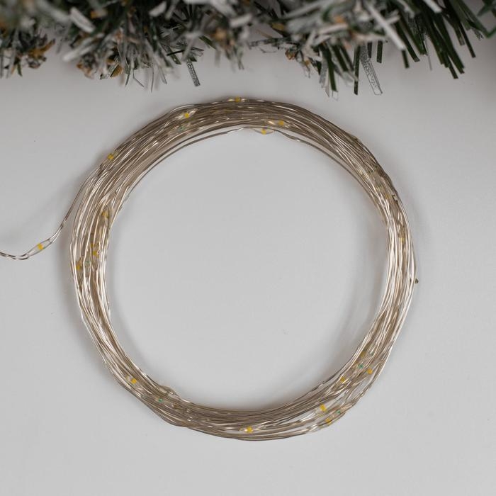 Гирлянда &laquo;Нить&raquo; 5 м роса, IP65, серебристая нить, 50 LED, 8 режимов, батарейки AAх3 (нет в комплекте), свечение тёплое белое