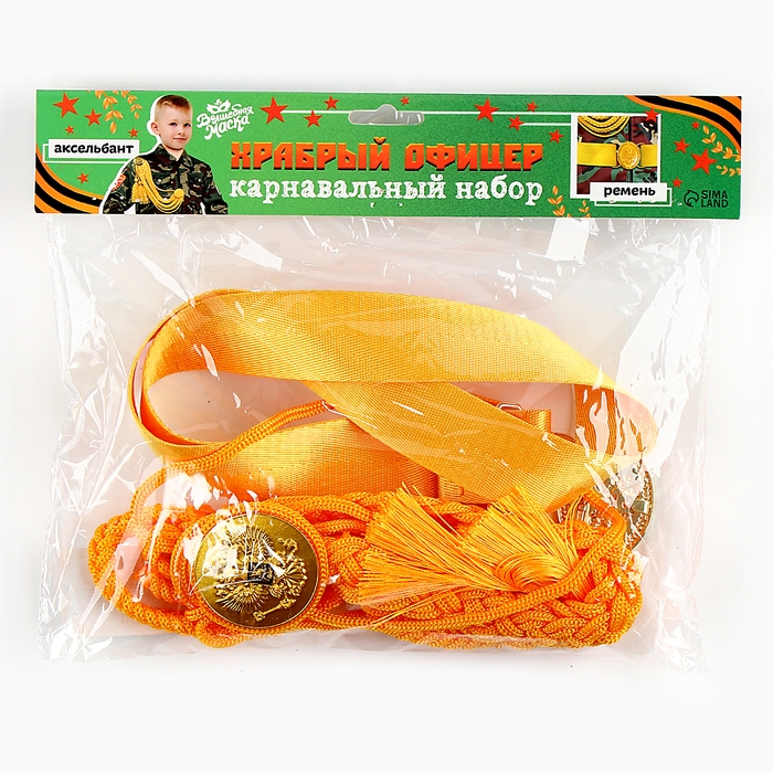 Карнавальный набор «Храбрый офицер», аксельбант, пояс, золотой Карнавальный набор «Храбрый офицер», аксельбант, пояс, золотой