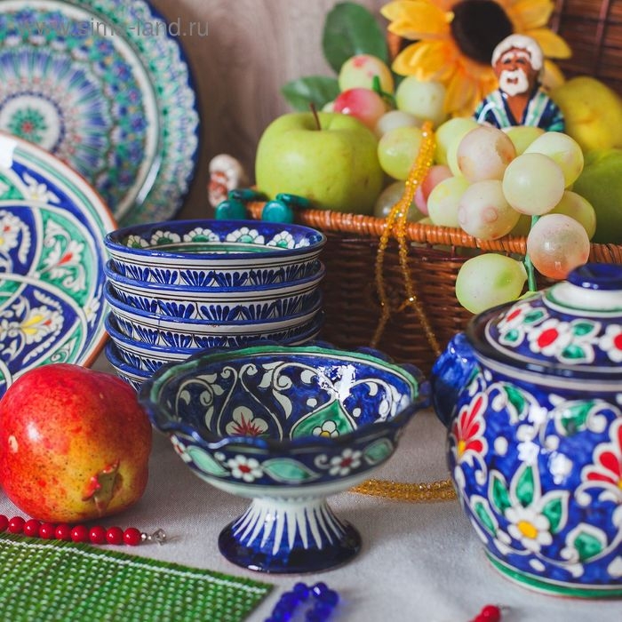 Конфетница Риштанская Керамика Конфетница Риштанская Керамика "Цветы", 13 см, синяя