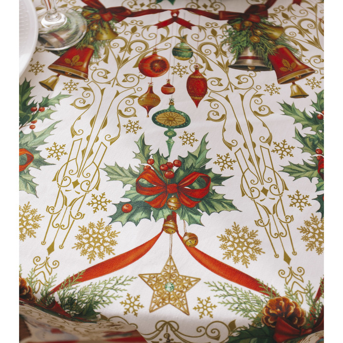 Скатерть новогодняя Этель "Новогодние игрушки" d=220см +/-3см с ГВМО, хл100%
