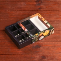 Новый год. Коробка под 9 конфет "Мандарины", 13,7 х 13,7 х 3,5 см, кондитерская упаковка