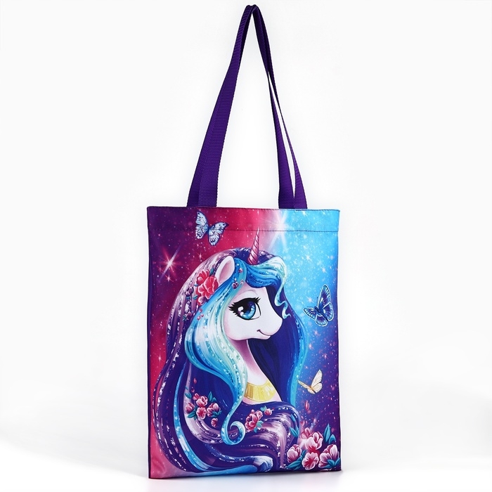 Шопер детский для девочки детская для девочки &laquo;Единорожка&raquo;, 32х25х1 см, без молнии, без подклада, сиреневый