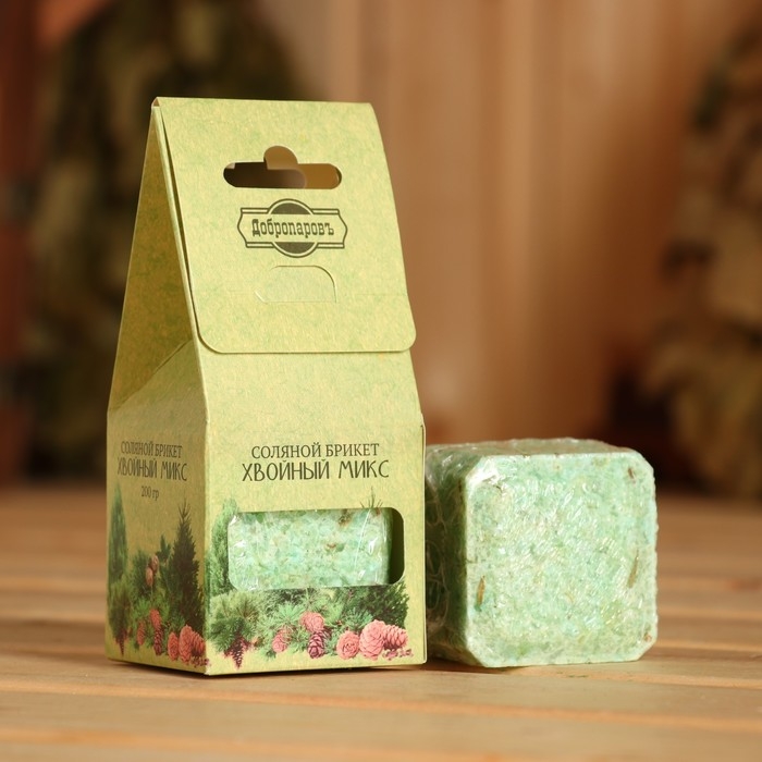 Соляной брикет куб Соляной брикет куб "Хвойный микс" 200 г "Добропаровъ" пихта, сосна, ель