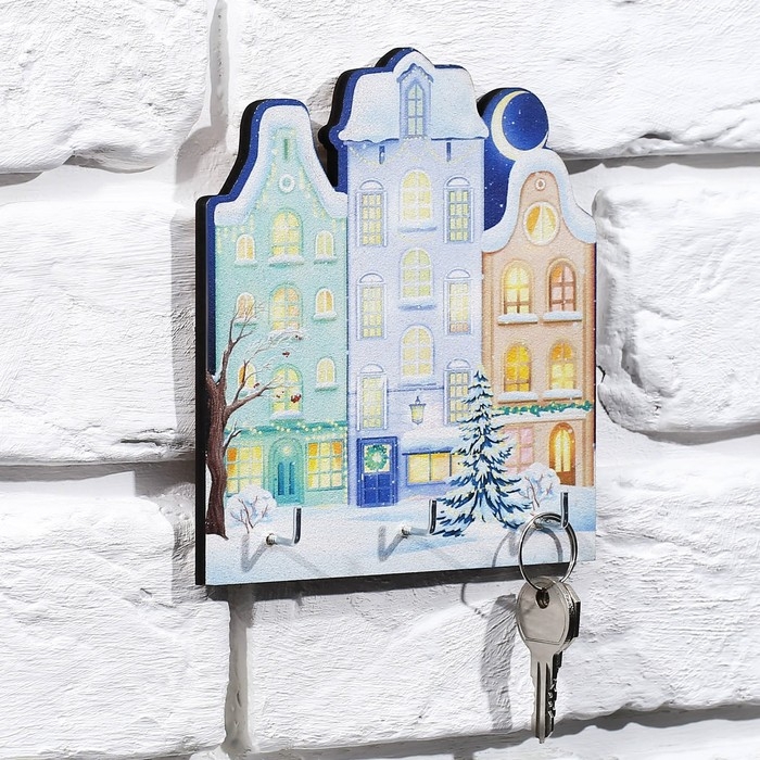 Ключница настенная новогодняя &laquo;Дома , ночь&raquo;, на Новый год
