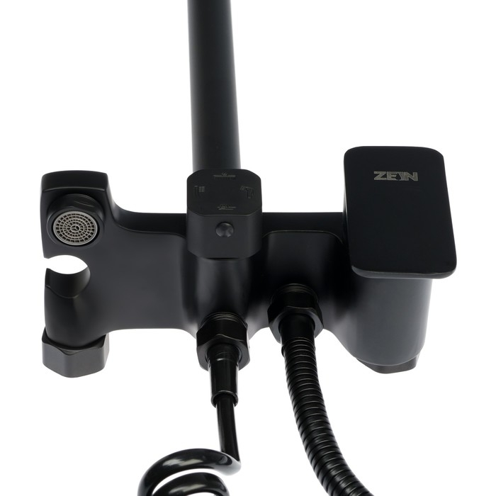 Душевая система ZEIN Z3863, смеситель, верхняя, ручная и гигиеническая лейка, полка, черная   993217